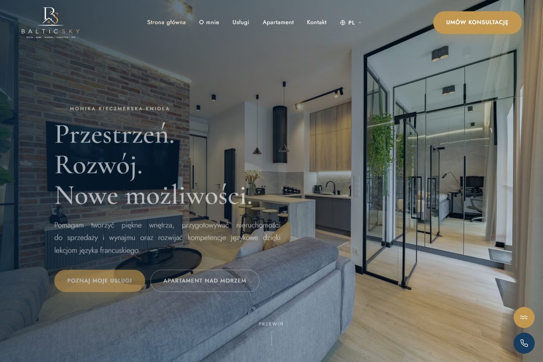 Strona internetowa The Baltic Sky — apartamenty premium w 4 językach