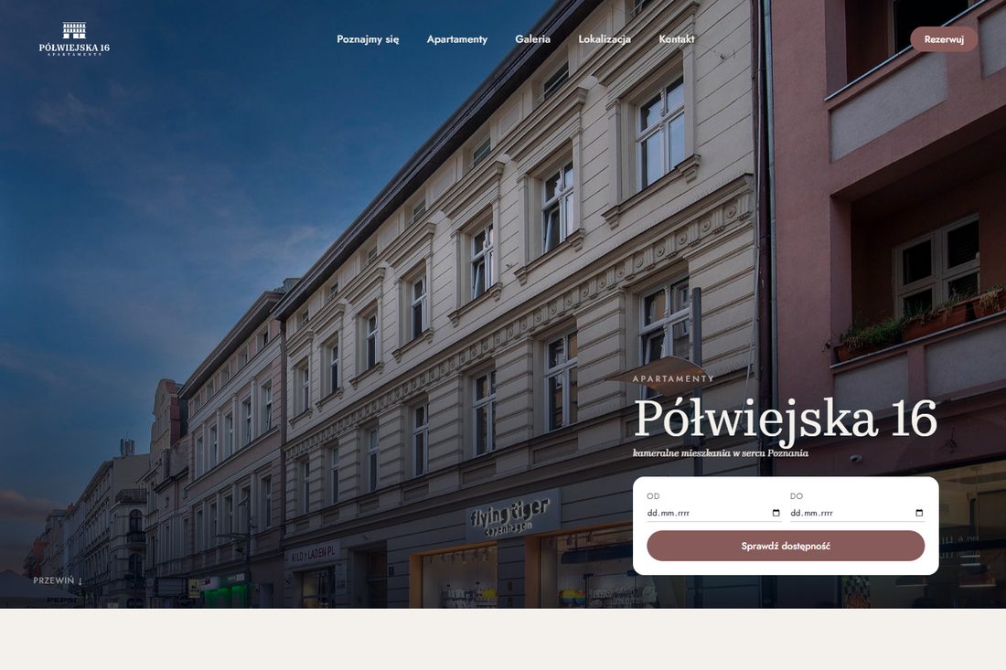 Strona internetowa Półwiejska 16 — apartamenty w centrum Poznania